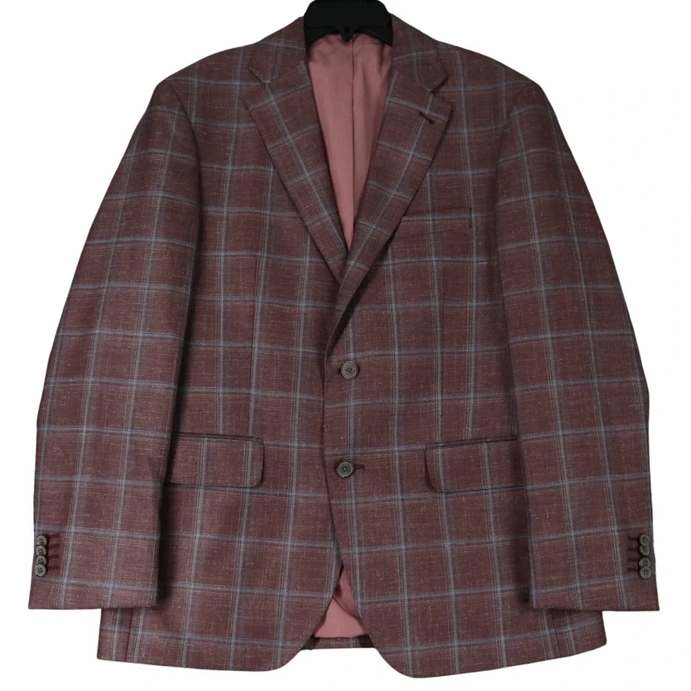 Joseph Abboud San Ildefonso Sport Coat Mens 40R Wool Silk Linen Windowpane Plaid